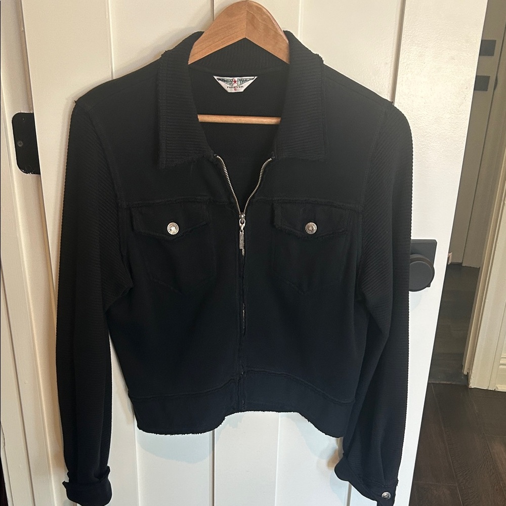 Hard Tail Black Cotton Knit Jacket with Zip